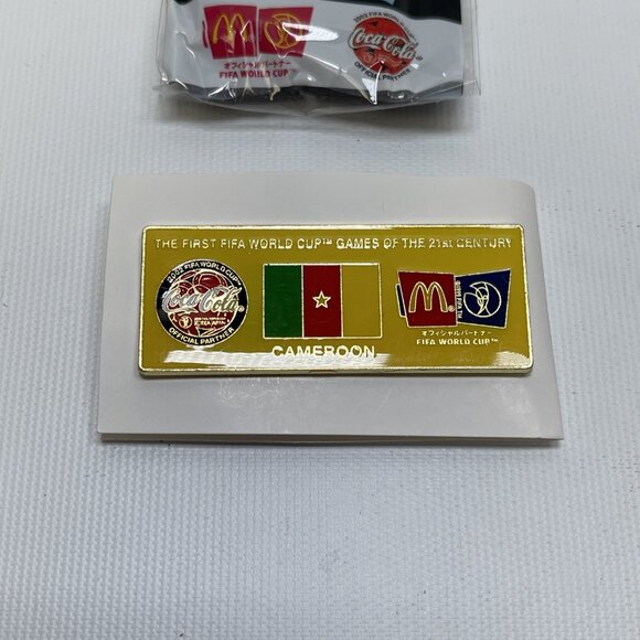 FIFA WORLD CUP 2002 Cameroon National Flag Pin McDonalds Coca Cola 1x2.5” - Picture 2 of 8